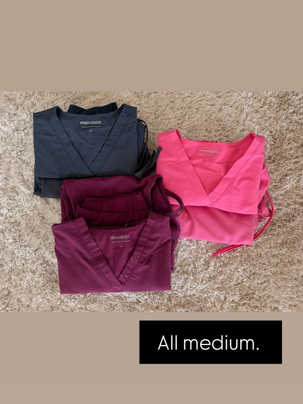 Mandala Women's V-Neck Scrub Top - Pink, Burgundy, Charcoal (Medium)